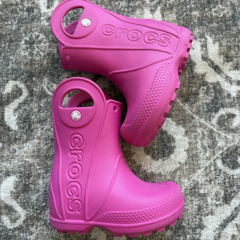 Crocs Handle It Kids Rain Boots Size 6 Vibrant Pink Toddler Baby Girls